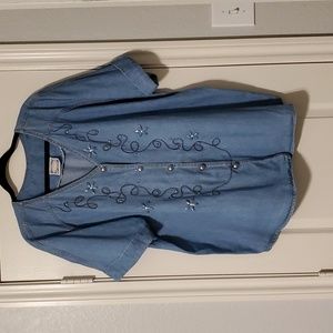 Jean shirt/ turquoise embellishment